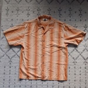 Tommy Bahama Men's Orange Striped Button Up Shirt L 100% Silk